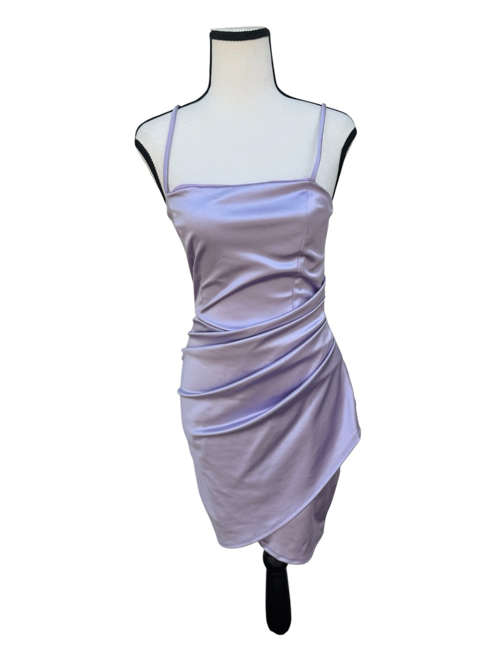 Windsor | Lilac Satin Asymmetrical Ruched Mini Dress
